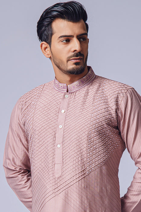 Peach Pink Kurta With Pearl Work