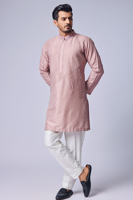 Peach Pink Kurta With Pearl Work