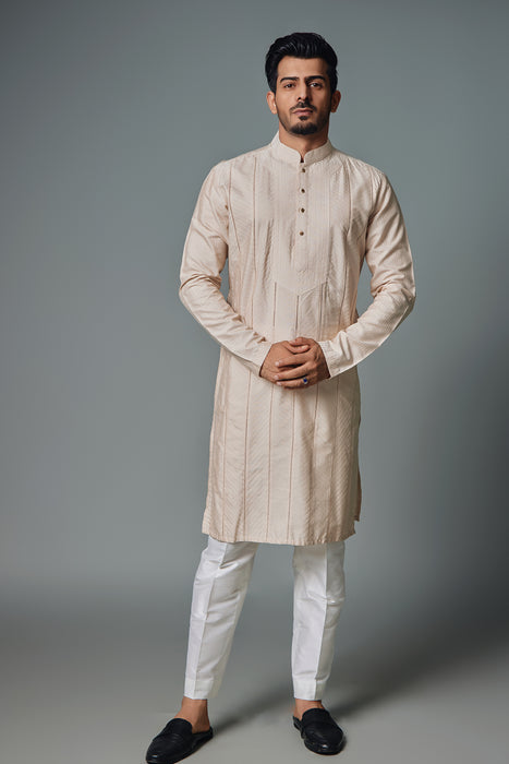 Light Cream Tagain Kurta With Yoke