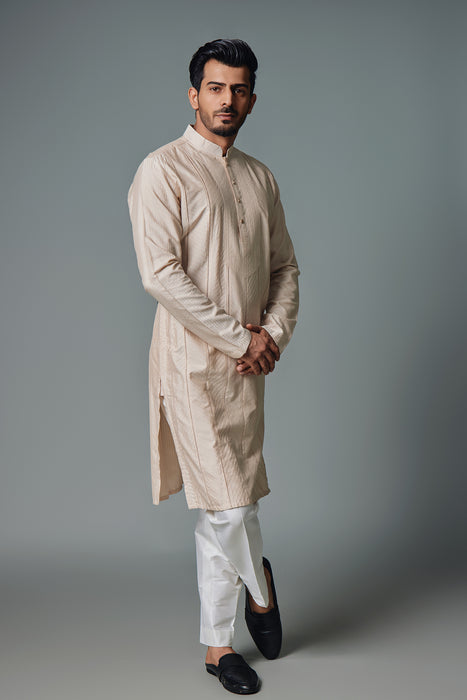 Light Cream Tagain Kurta With Yoke