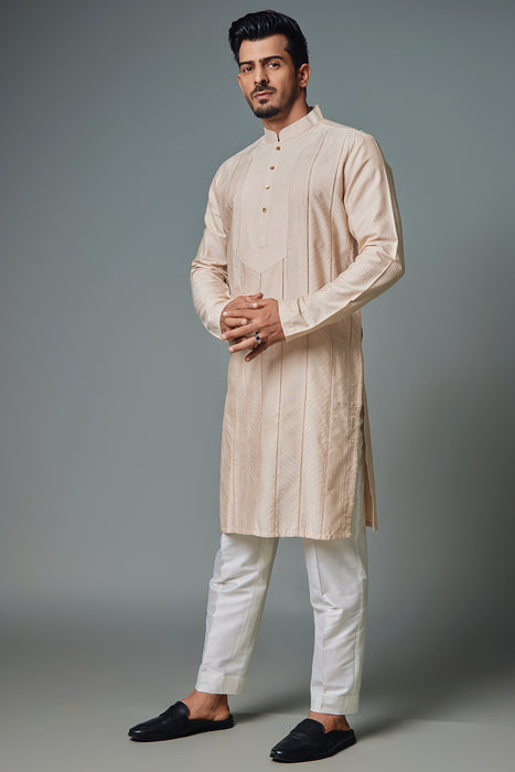 Light Cream Tagain Kurta With Yoke