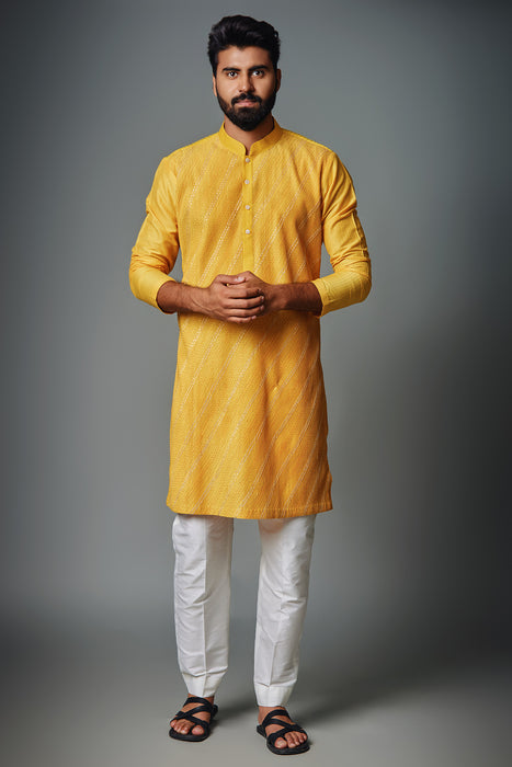 Yellow Pintux Kurta With Gota