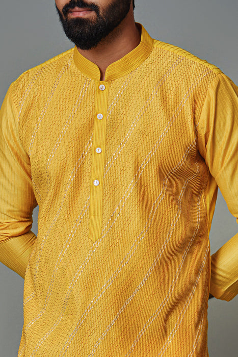 Yellow Pintux Kurta With Gota
