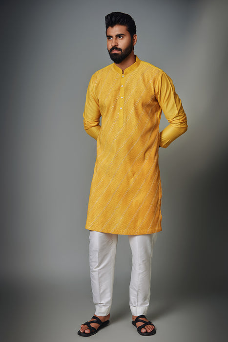 Yellow Pintux Kurta With Gota