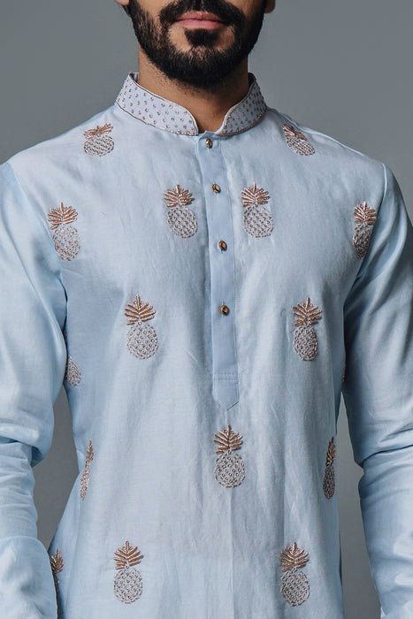 Pineapple Emb. Light Blue Color Kurta