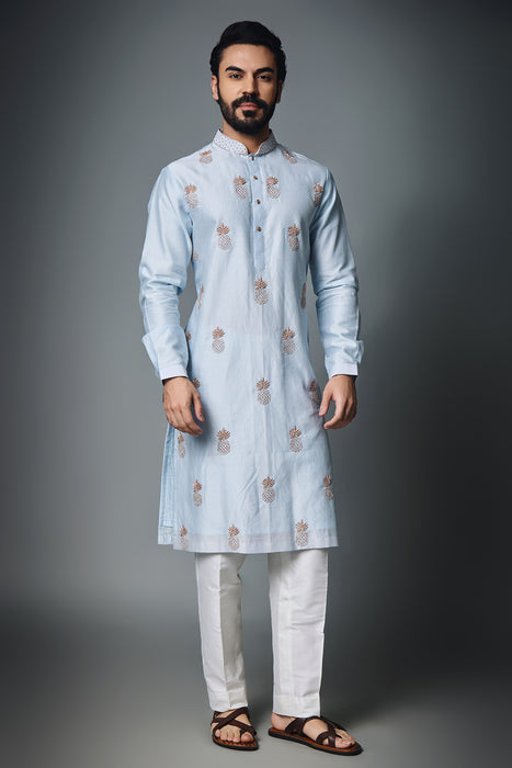 Pineapple Emb. Light Blue Color Kurta