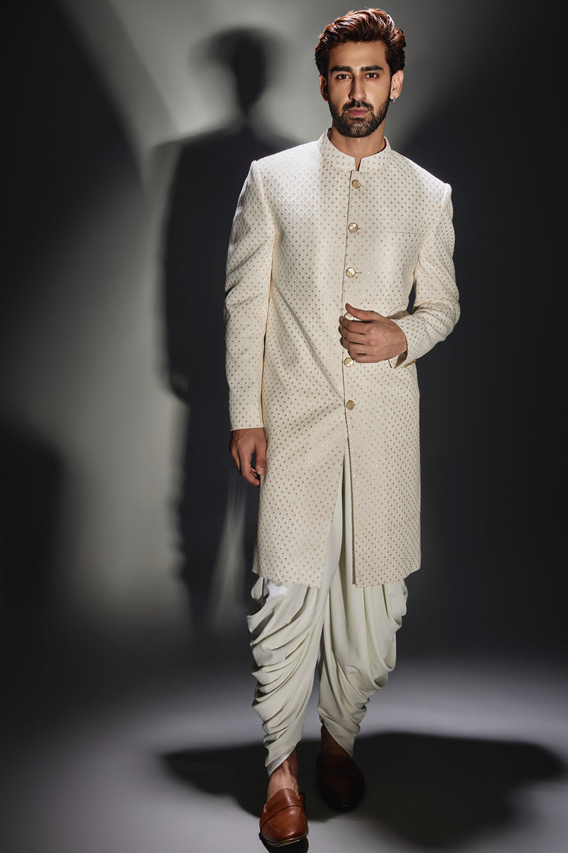 Light Cream Burfi Design Achkan With Pant