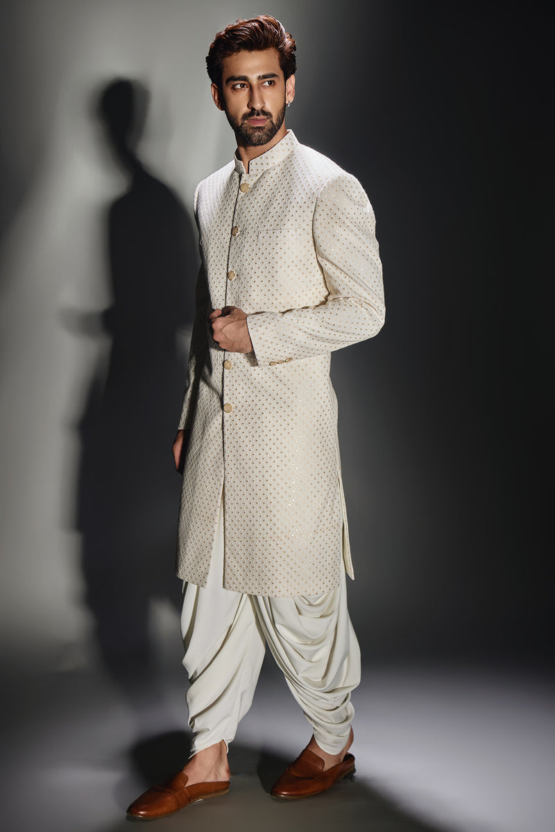 Light Cream Burfi Design Achkan With Pant