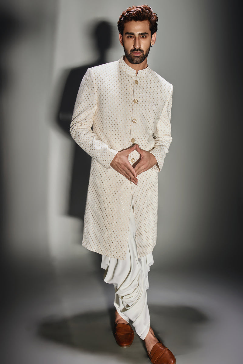 Light Cream Burfi Design Achkan With Pant