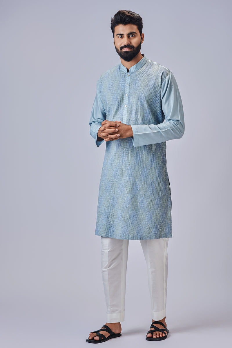 Light Blue Kurta With Multicolor Thread