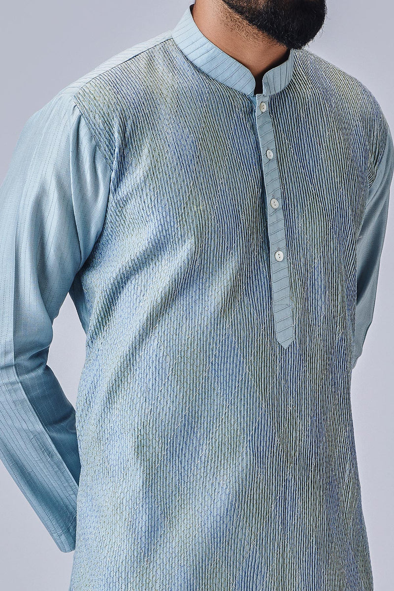 Light Blue Kurta With Multicolor Thread