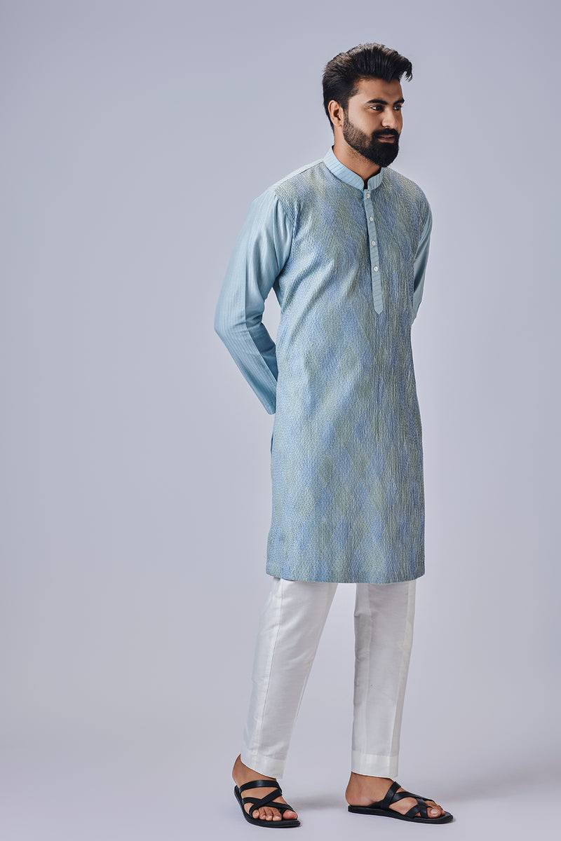 Light Blue Kurta With Multicolor Thread