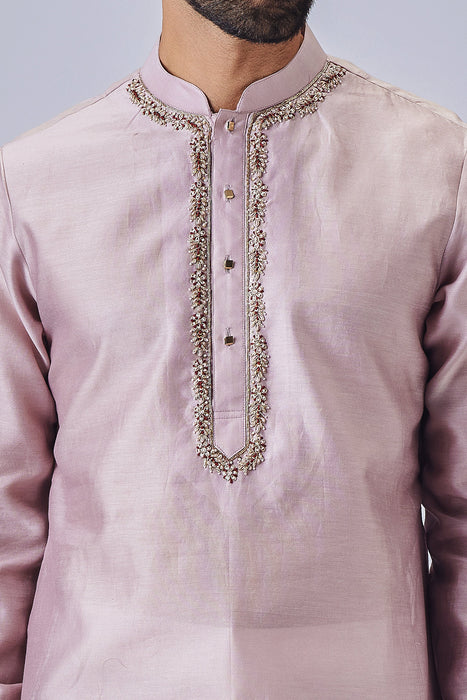 Light Cream Kurta With Neckline Round +Pant Pyjama