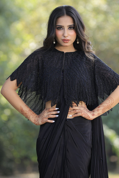 Black Poncho Cape Set