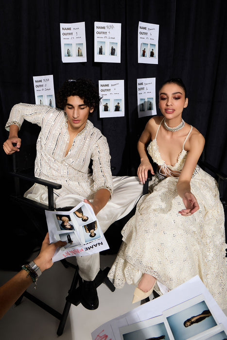 Lace work lehenga Set with Mirror Work