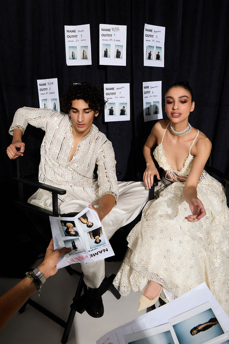 Lace work lehenga Set with Mirror Work