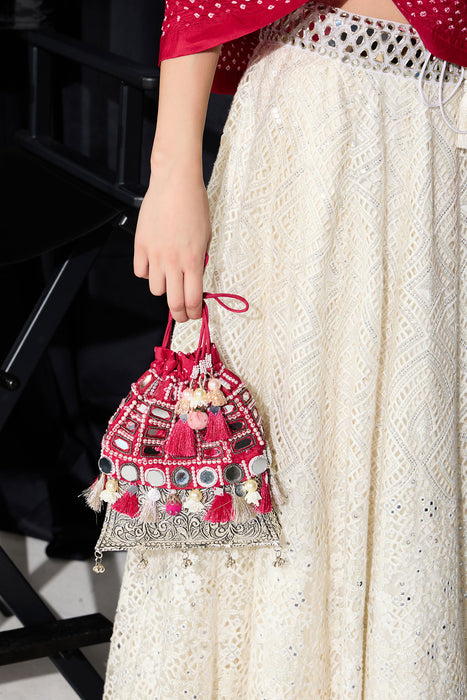 Lace work lehenga Set with Mirror Work