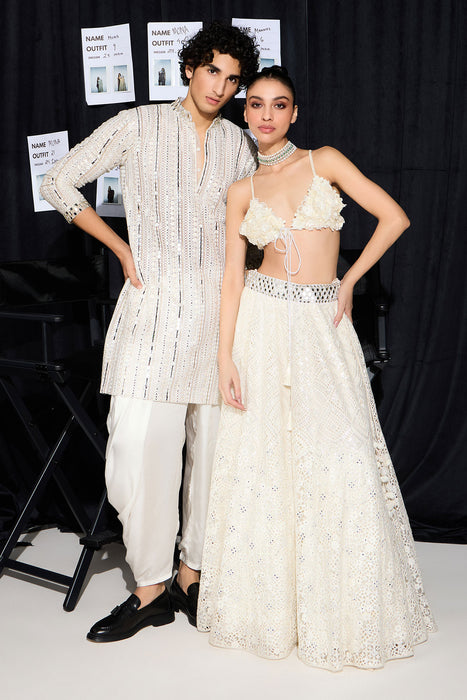 Lace work lehenga Set with Mirror Work