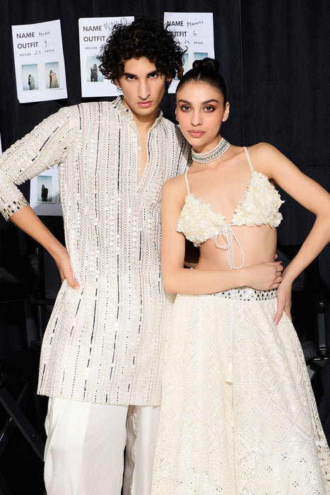 Lace work lehenga Set with Mirror Work