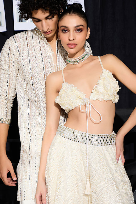 Lace work lehenga Set with Mirror Work