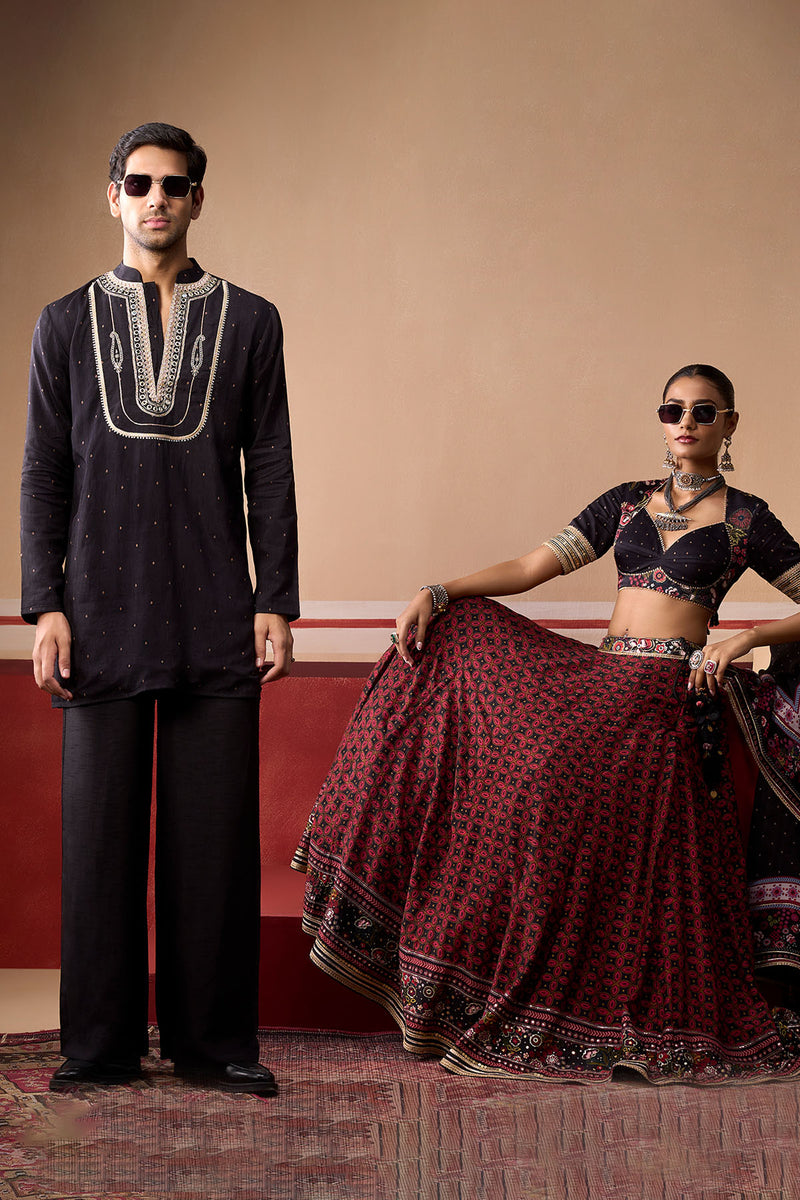 Sindh Onyx and Plum Lehenga Set