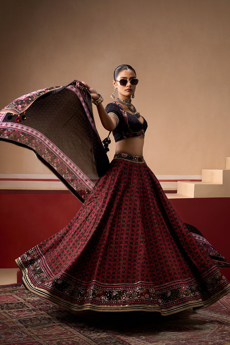Sindh Onyx and Plum Lehenga Set