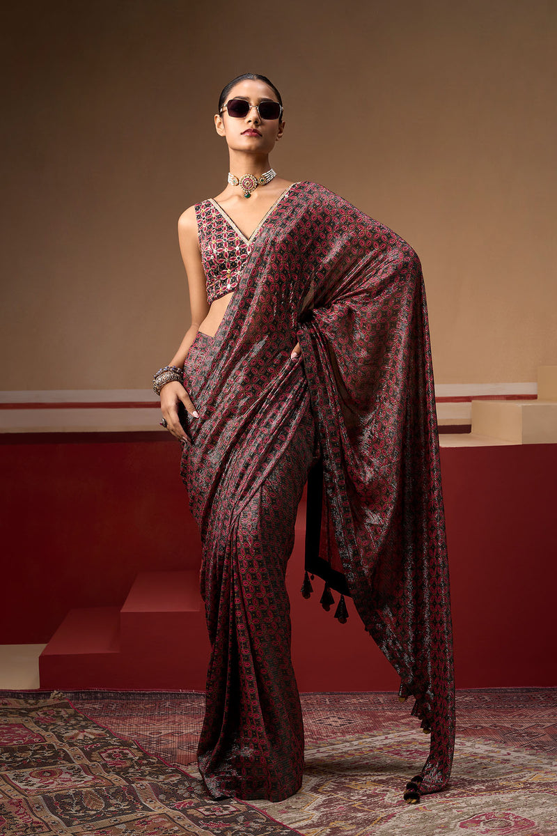 Sindh Plum and Onyx Saree Set