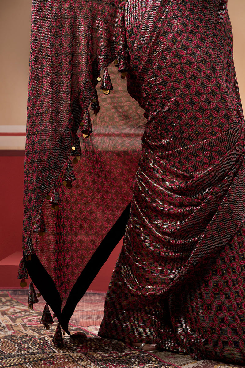 Sindh Plum and Onyx Saree Set