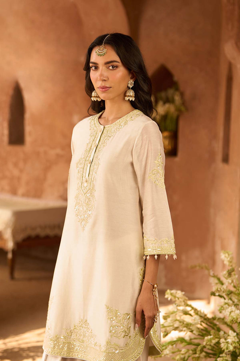 NYRA - DAISY IVORY WITH MINT GREEN SHORT KURTA AND DHOTI