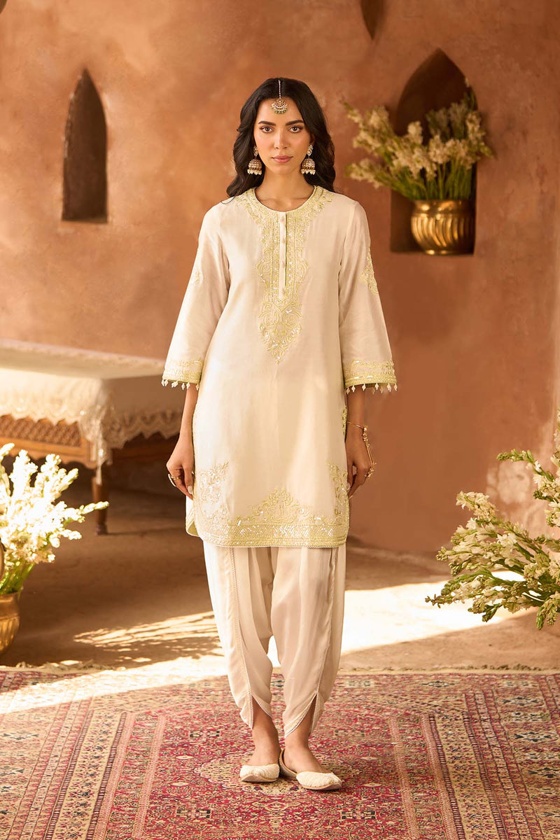 NYRA - DAISY IVORY WITH MINT GREEN SHORT KURTA AND DHOTI
