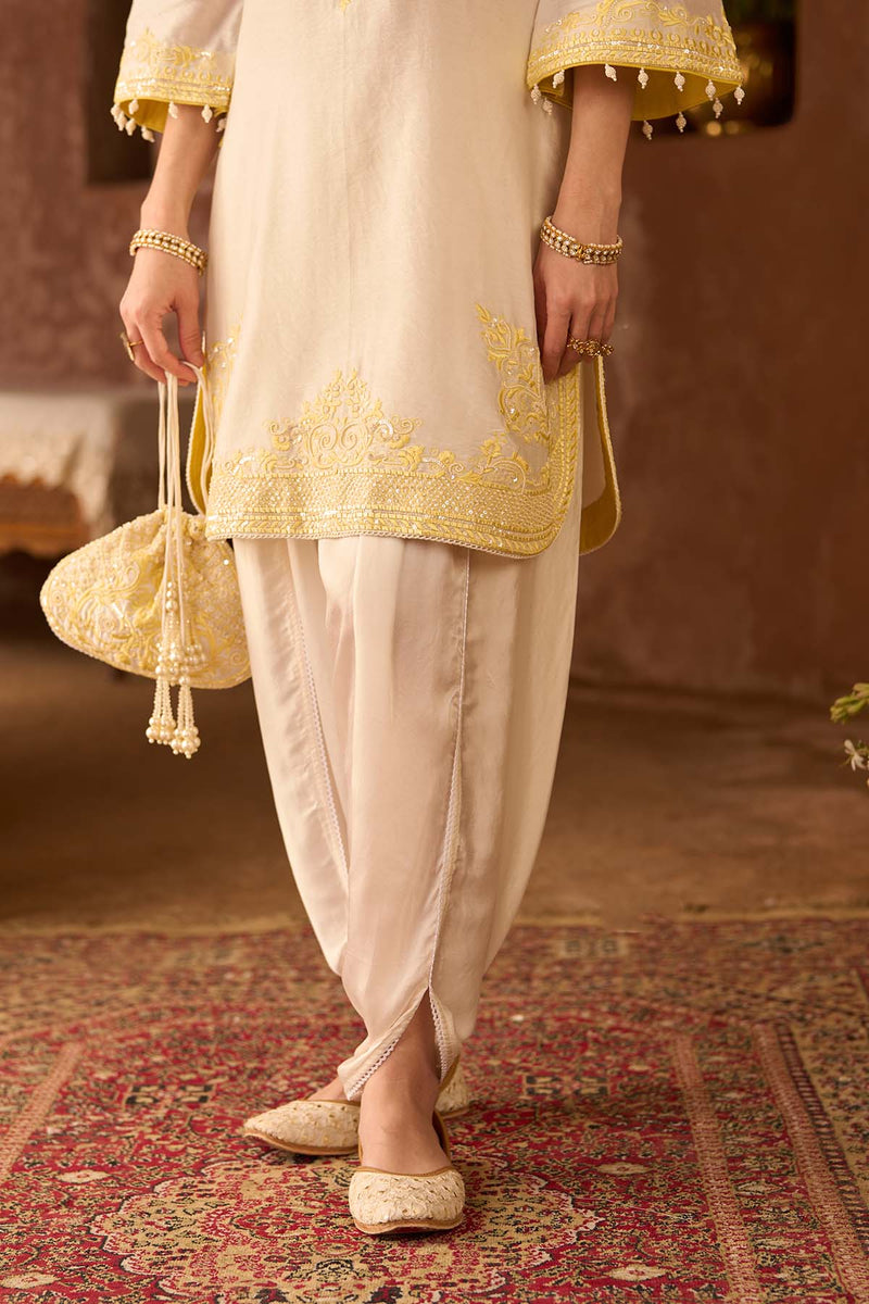 NYRA - DAISY IVORY WITH LEMON YELLOW SHORT KURTA AND DHOTI