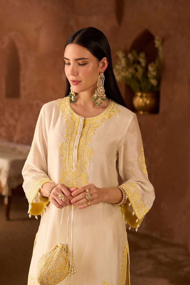 NYRA - DAISY IVORY WITH LEMON YELLOW SHORT KURTA AND DHOTI