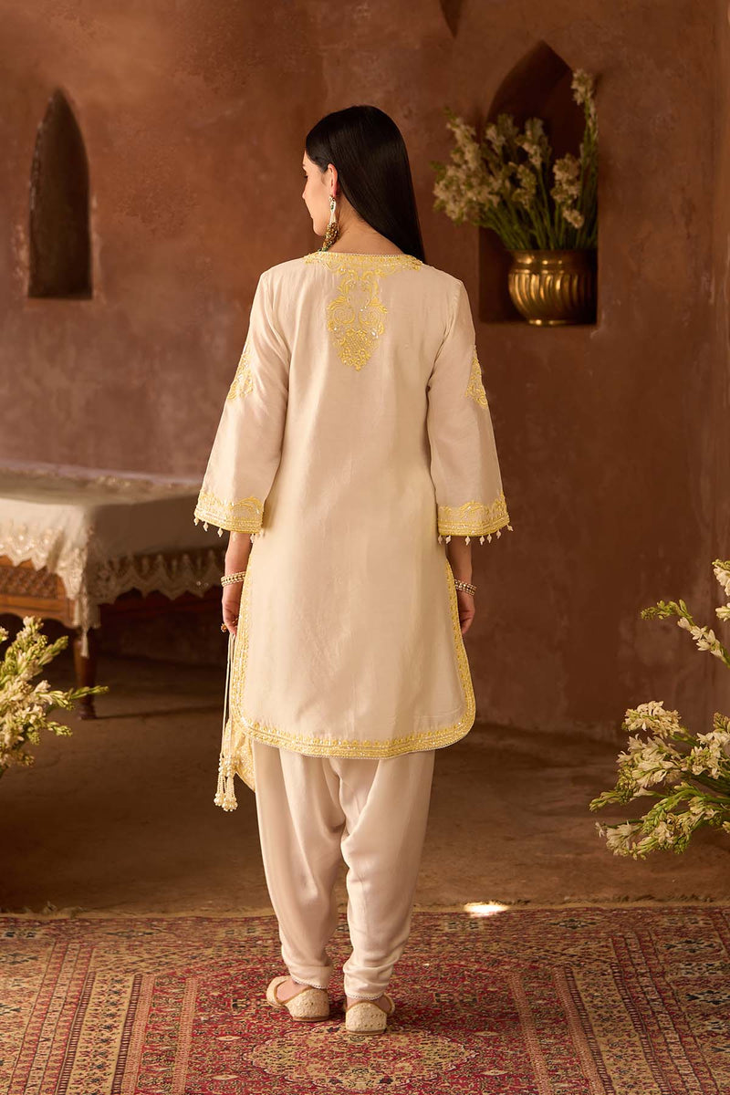 NYRA - DAISY IVORY WITH LEMON YELLOW SHORT KURTA AND DHOTI