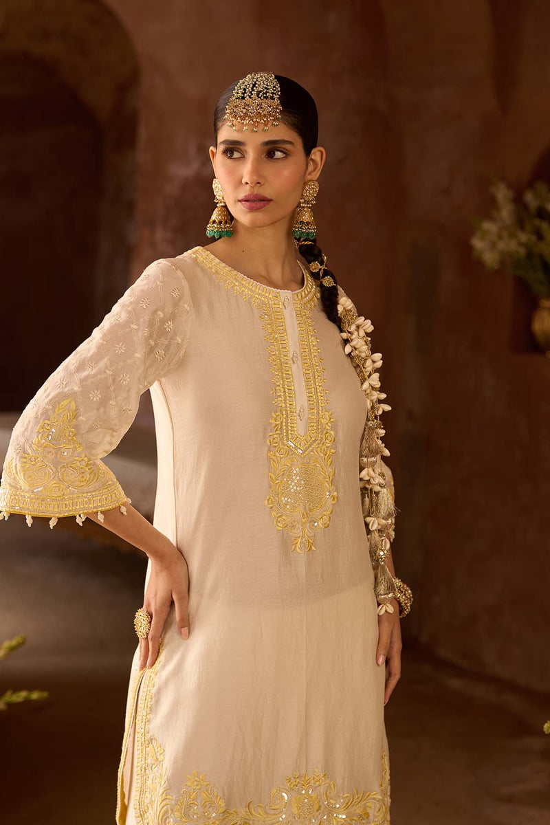 RUHI - DAISY IVORY WITH LEMON YELLOW SHORT KURTA AND DHOTI