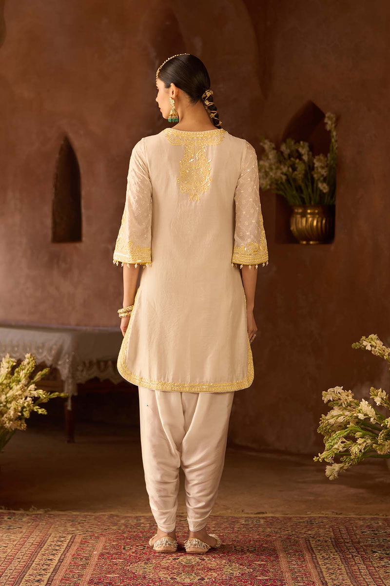 RUHI - DAISY IVORY WITH LEMON YELLOW SHORT KURTA AND DHOTI