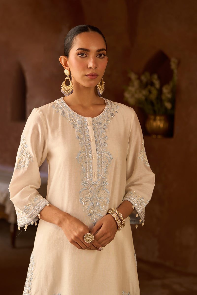 NYRA - DAISY IVORY WITH BLUE SHORT KURTA AND DHOTI
