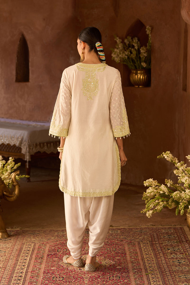 RUHI - DAISY IVORY WITH MINT GREEN SHORT KURTA AND DHOTI