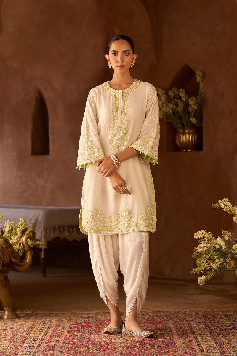 RUHI - DAISY IVORY WITH MINT GREEN SHORT KURTA AND DHOTI