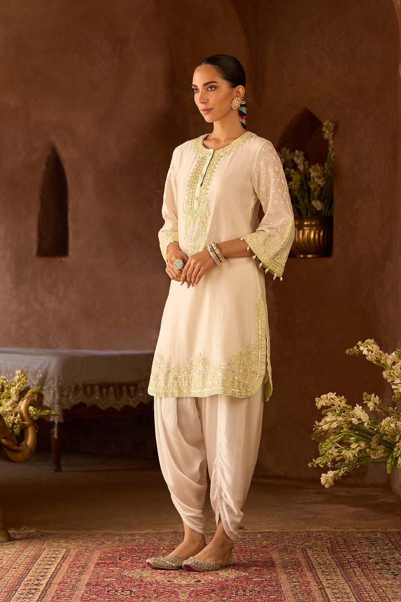 RUHI - DAISY IVORY WITH MINT GREEN SHORT KURTA AND DHOTI