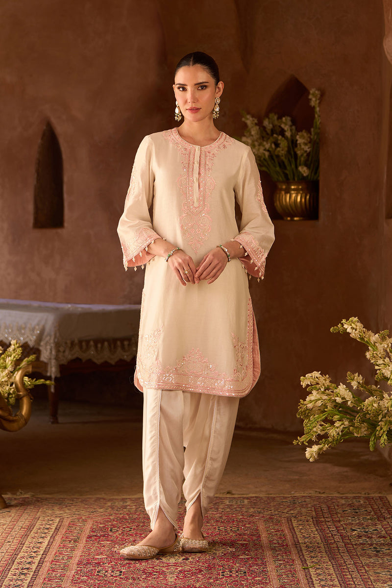 NYRA - DAISY IVORY WITH PINK SHORT KURTA AND DHOTI