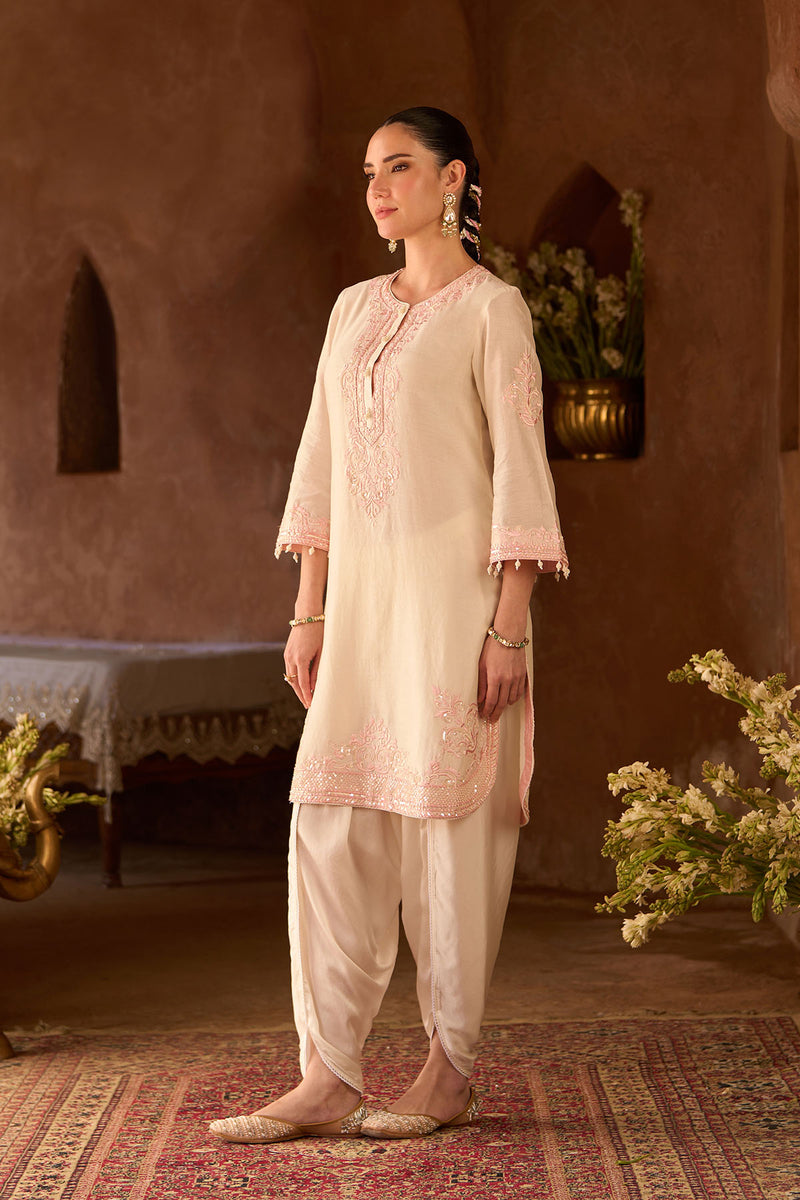 NYRA - DAISY IVORY WITH PINK SHORT KURTA AND DHOTI