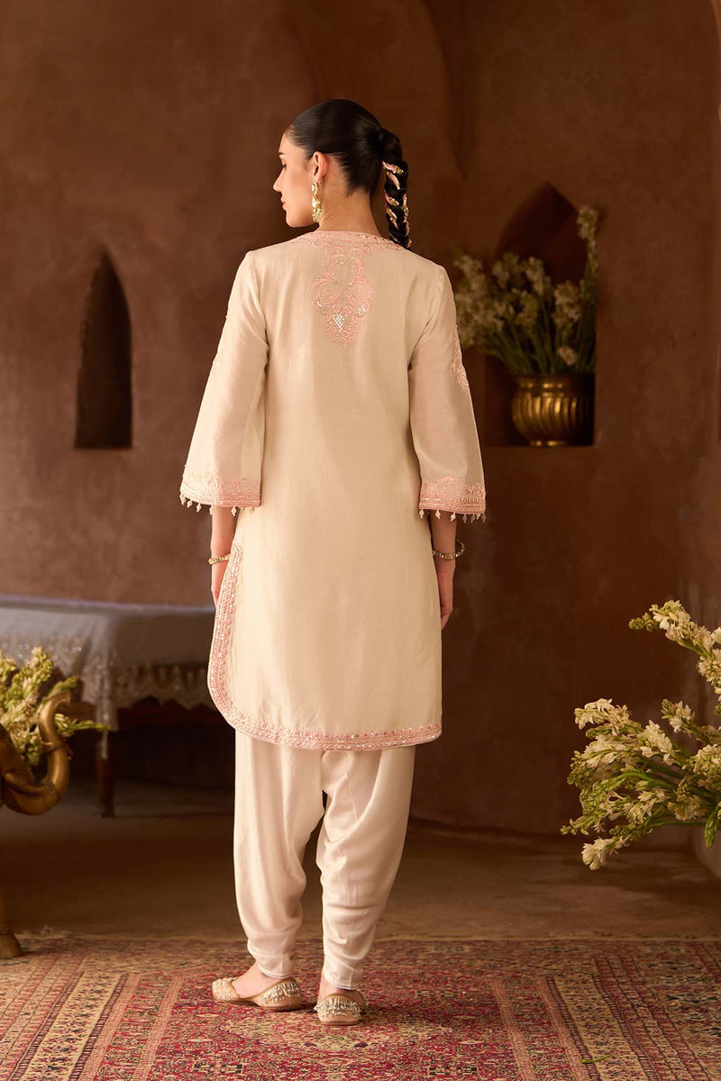 NYRA - DAISY IVORY WITH PINK SHORT KURTA AND DHOTI