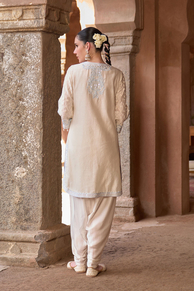 RUHI - DAISY IVORY WITH BLUE SHORT KURTA AND DHOTI