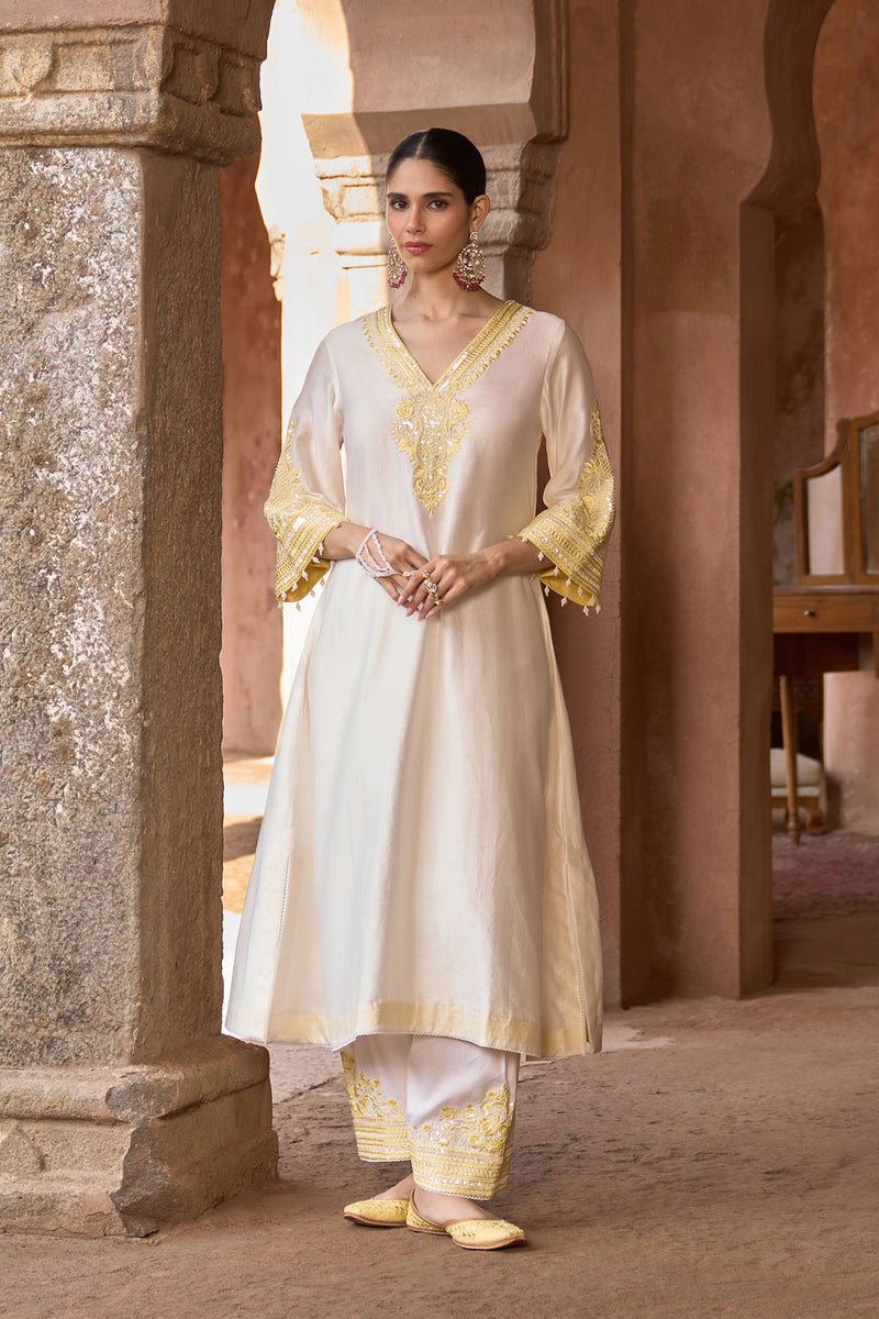 SAHABAT - DAISY IVORY WITH LEMON YELLOW KAAFTAN WITH SALWAR