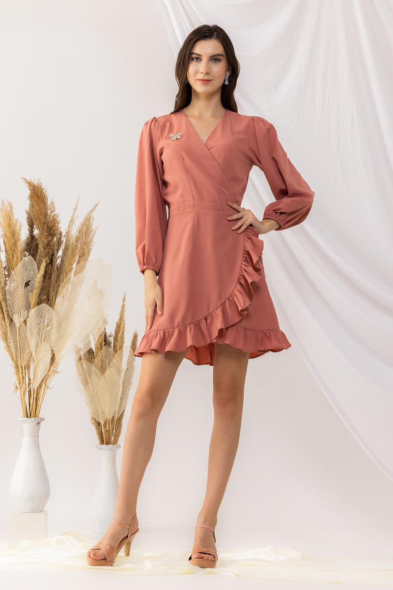 Coral Rose Wrap Dress