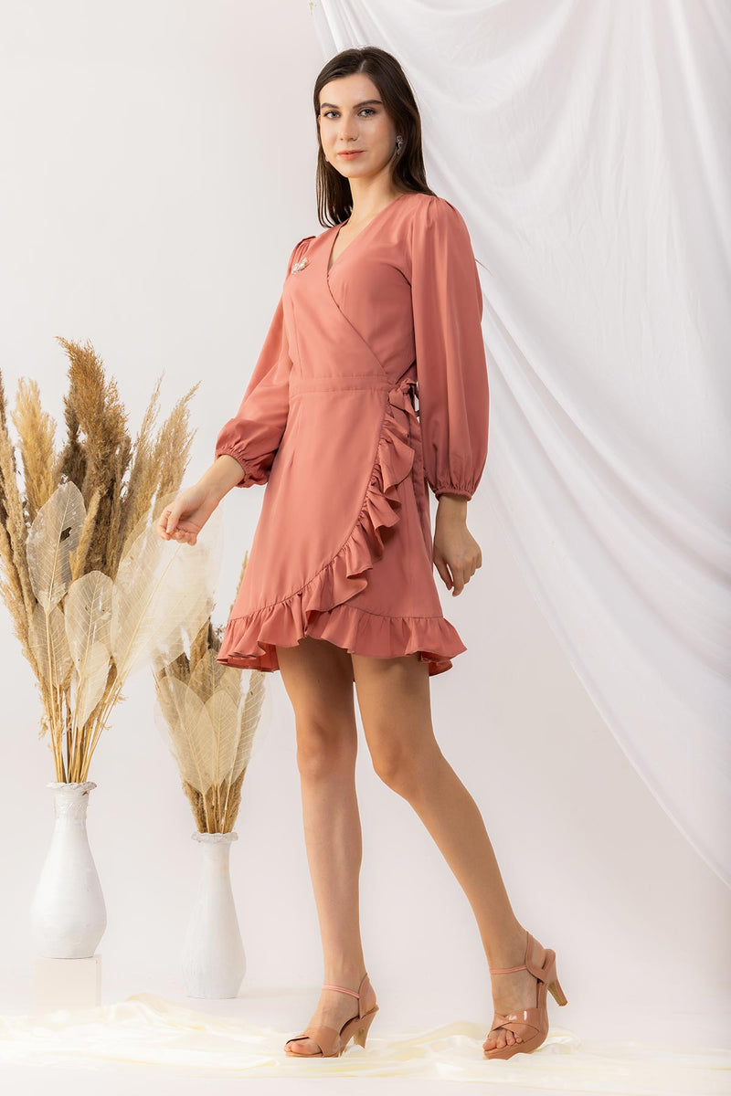 Coral Rose Wrap Dress