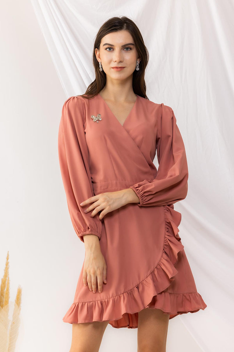 Coral Rose Wrap Dress