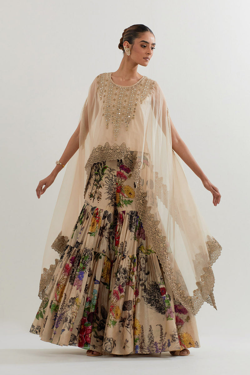 BOTANICAL PRINTED SHARARA  WITH DUPATTA CAPE