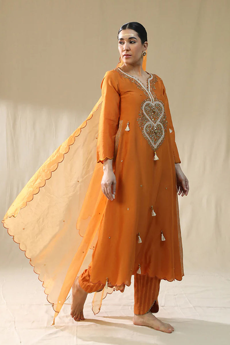 Orange Heart A Line Suit Set