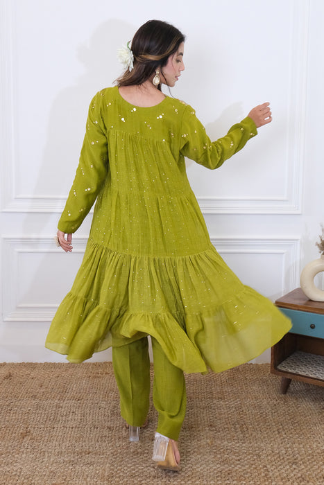 Green Mukaish Kalidar Set